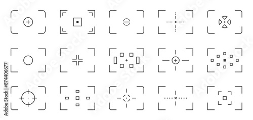 Camera focus viewfinder ui. Camera viewfinders lens frame focus with grid and dots, photo and video camera viewfinder with grid and dots. Vector ui illustration.