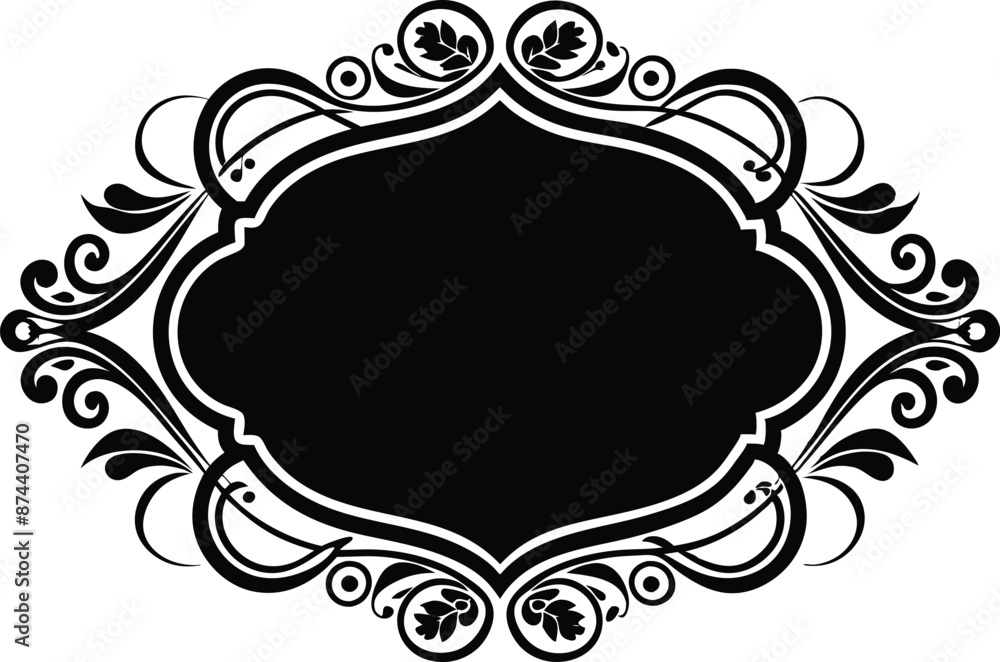 Calligraphic ornament blank frame illustration black and white Calligraphic ornament blank frame illustration black and white