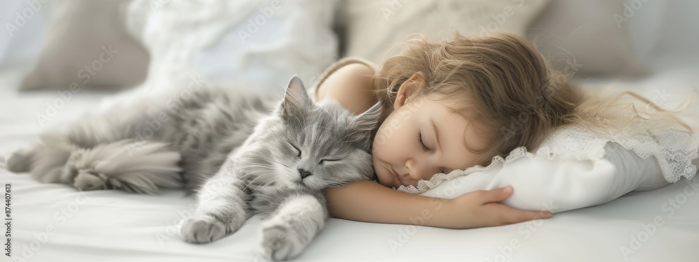 Child Napping with Pet - Kids and Animals Bond, Pet Care, Wellness Emphasis Child Napping with Pet - Kids and Animals Bond, Pet Care, Wellness Emphasis