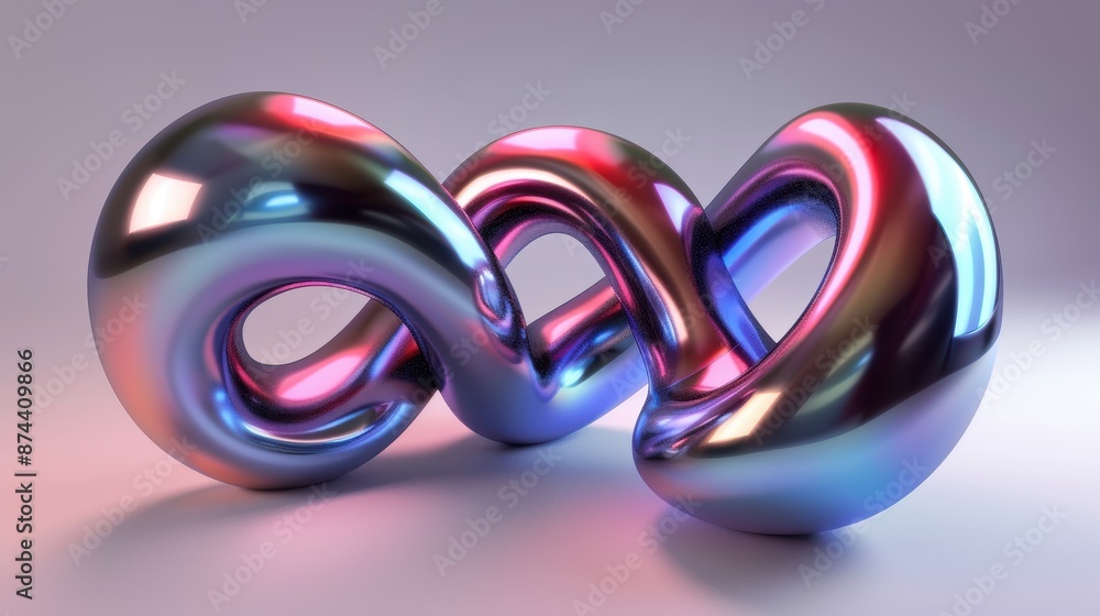 Abstract 3D metallic sculpture with a polished, multicolored surface in a modern studio setting. Futuristic and contemporary design. Abstract 3D metallic sculpture with a polished, multicolored surface in a modern studio setting. Futuristic and contemporary design.