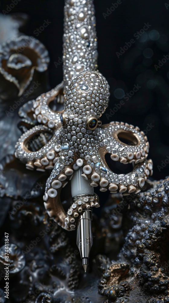 Obraz premium diamonds pen and octopus stuck to the pen