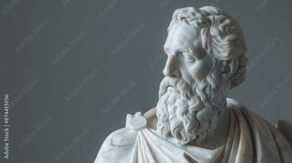 Minimalist marble statue of ancient Greek mathematician Minimalist marble statue of ancient Greek mathematician