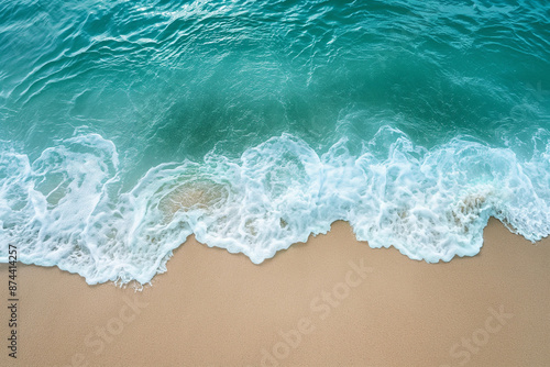 Blue sea surf on golden sand beach bird's eye view © Svetlana Zibrova