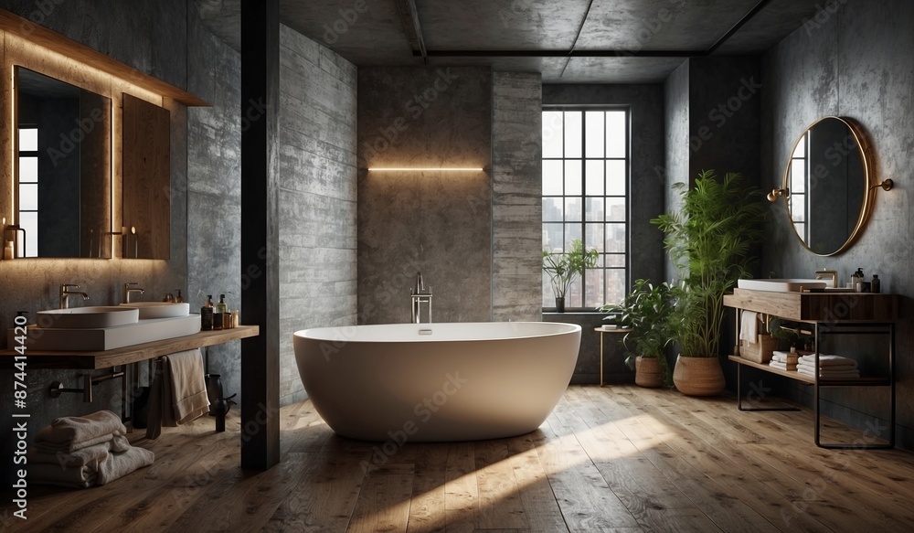 Chic bathroom with oval tub and industrial design Chic bathroom with oval tub and industrial design