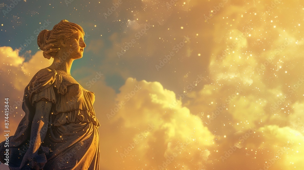 a statue of a woman standing in the clouds with a sky background a statue of a woman standing in the clouds with a sky background