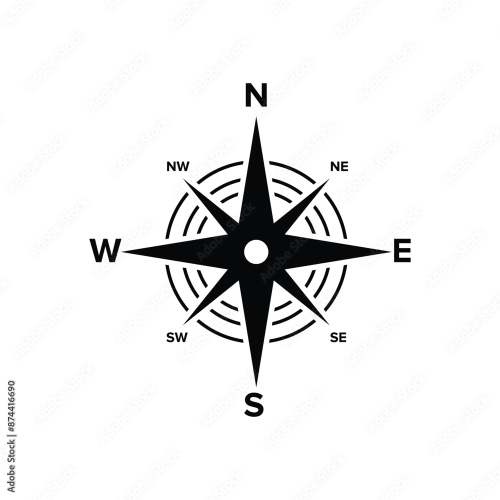 Compass black and white flat vector icon design. Compass symbol Compass black and white flat vector icon design. Compass symbol