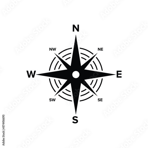 Compass black and white flat vector icon design. Compass symbol