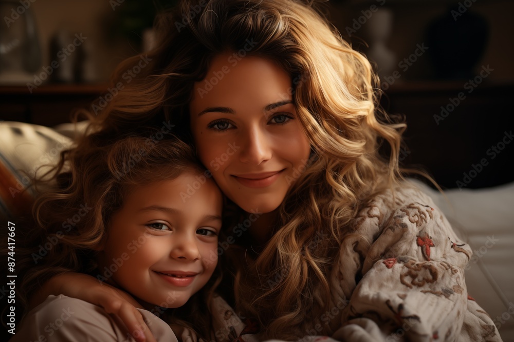 Mom and Daughter Hugging at Home
