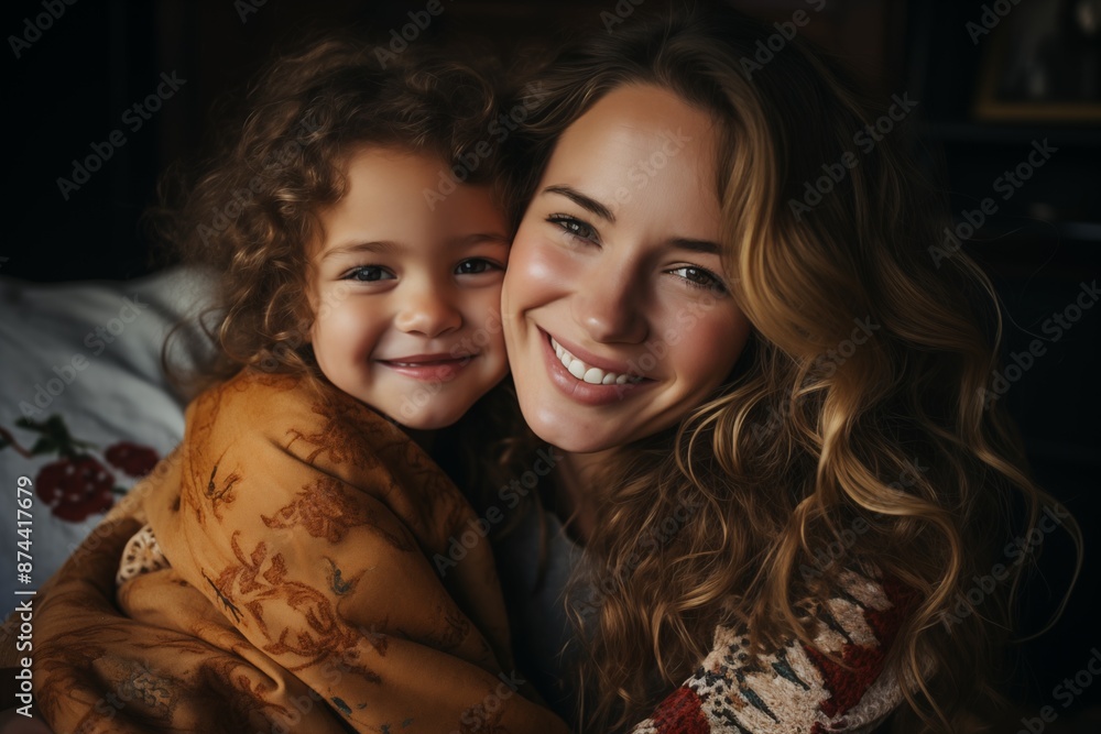 Mom and Daughter Hugging at Home Mom and Daughter Hugging at Home