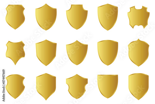 Shield icons set. Collection of security shield icons isolated on white background. Protect shield vector. Safety, protection, defence symbol.