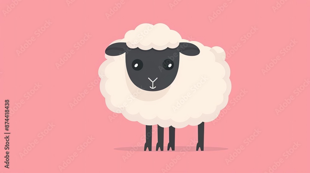 Cute vector illustration of a fluffy sheep with a black face and legs, set against a pink background. Perfect for children's designs. Cute vector illustration of a fluffy sheep with a black face and legs, set against a pink background. Perfect for children's designs.