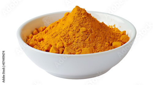 Turmeric powder in a bowl on a transparent background