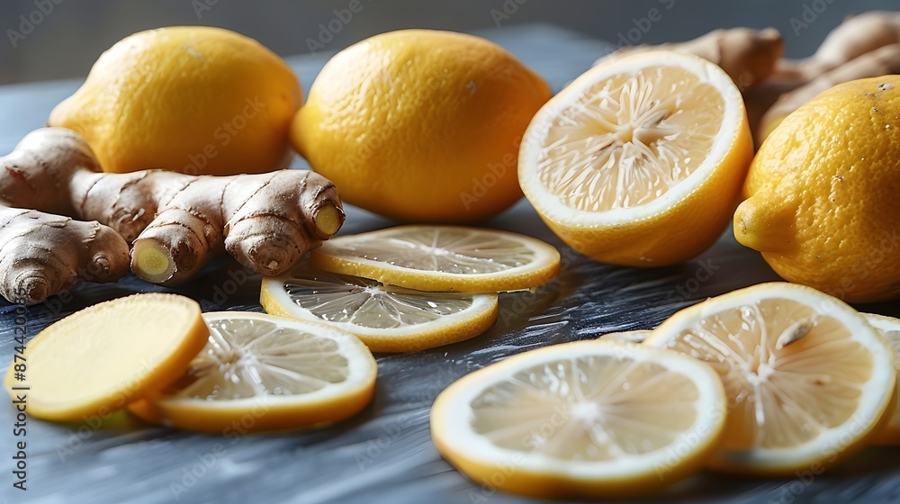 Assortment of Fresh Citrus Fruits and Aromatic Spices on Rustic Wooden Surface Assortment of Fresh Citrus Fruits and Aromatic Spices on Rustic Wooden Surface