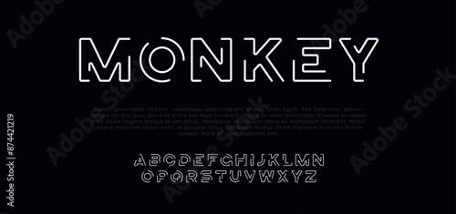 Monkey Double line monogram alphabet and tech fonts. Lines font regular uppercase and lowercase. Vector illustration.