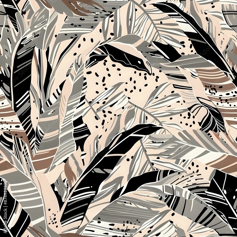 Fototapeta premium Orange and Pink Banana Leaf Repeat Pattern for Fashion and Home Decor