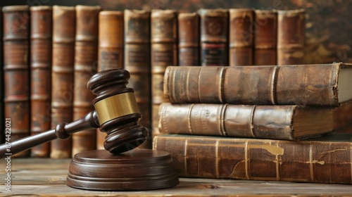 Judges gavel and stacked law books representing legal judgment and authority