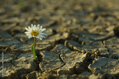 A bright white flower blooming among the cracked earth