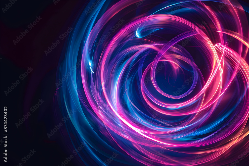 Abstract Neon Swirl Symphony in dark background Abstract Neon Swirl Symphony in dark background
