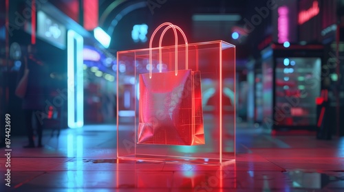 Futuristic e-commerce concept, Shopping bag on technology dynamic digital. © Oulaphone