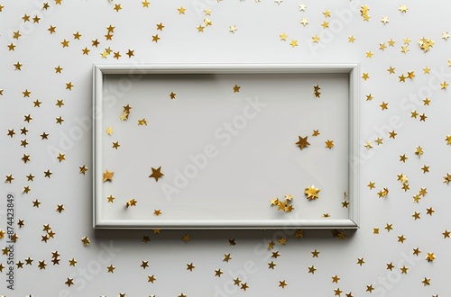 White Background With Golden Glitter Stars and Frame