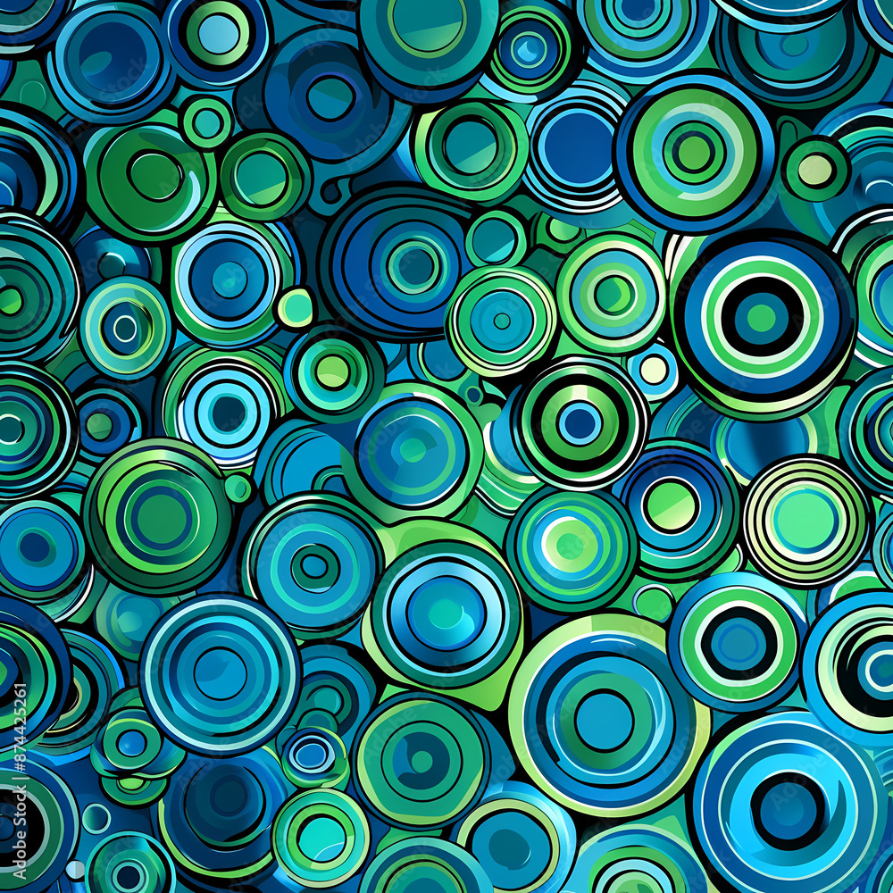 Vibrant Blue and Green Abstract Pattern with Shapes and Swirls Vibrant Blue and Green Abstract Pattern with Shapes and Swirls