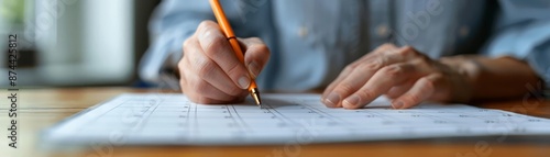 Person marking a date on a calendar with a pen
