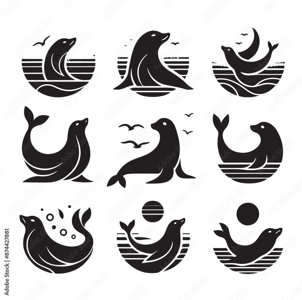 Seal set of silhouettes vector Seal set of silhouettes vector
