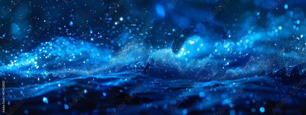 Fototapeta premium Glowing Blue Neon Sparkle Illuminating the Darkness