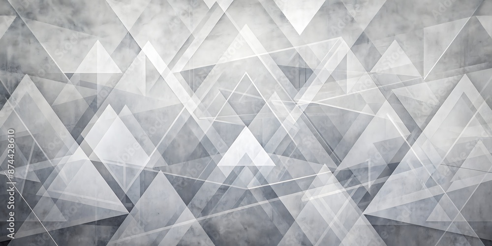 Minimalist abstract background featuring layered geometric triangle shapes, intersecting lines, and angular forms in white and gray, crafted from transparent materials on a textured white base. Minimalist abstract background featuring layered geometric triangle shapes, intersecting lines, and angular forms in white and gray, crafted from transparent materials on a textured white base.
