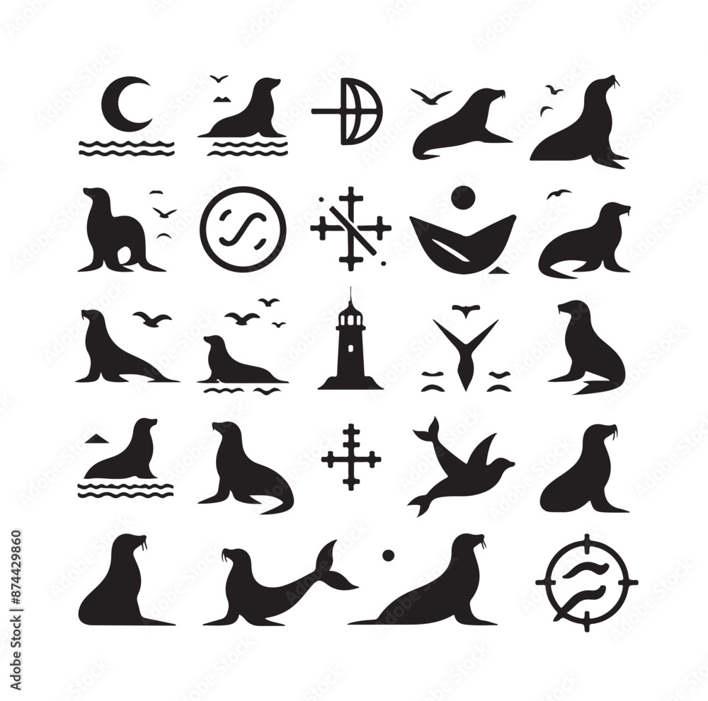 Seal set of silhouettes vector Seal set of silhouettes vector