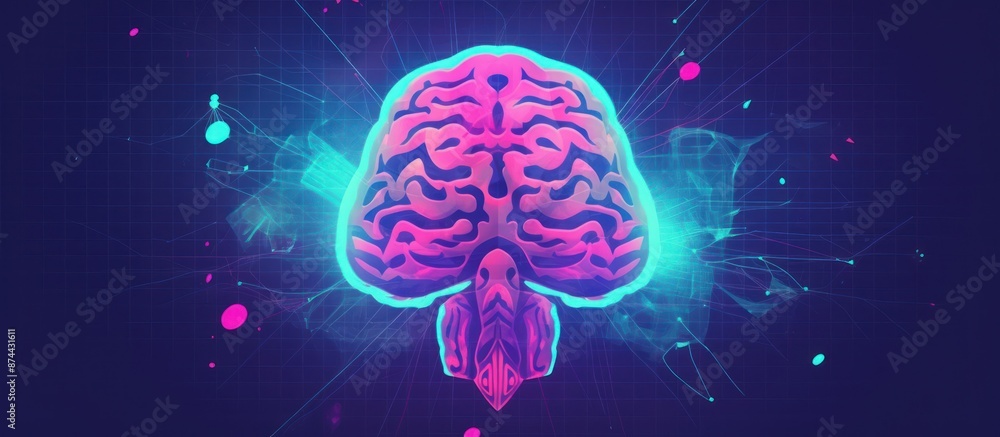 Fototapeta premium Glowing Brain in a Neon Grid