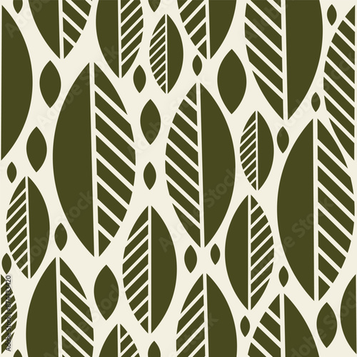 Green tea leawes geometric bauhaus seamless pattern in flat style, banner, wrapping paper, wallpaper, fabric, background