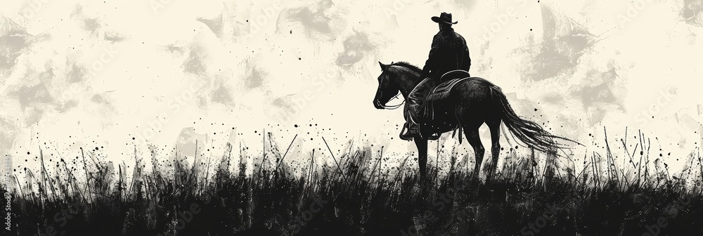 Rugged Cowboy Riding Horse in Western Scene Generative AI Rugged Cowboy Riding Horse in Western Scene Generative AI