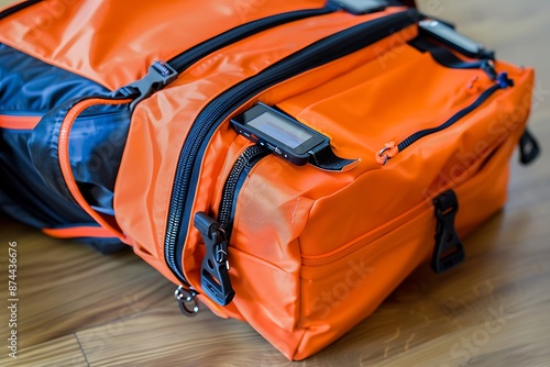 A school bag with a built-in magnetometer for conducting science experiments related to magnetic fields. photo