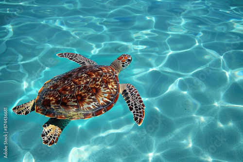 Sea turtle swimming gracefully in clear blue waters