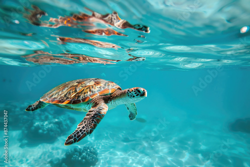 Sea turtle swimming gracefully in clear blue waters