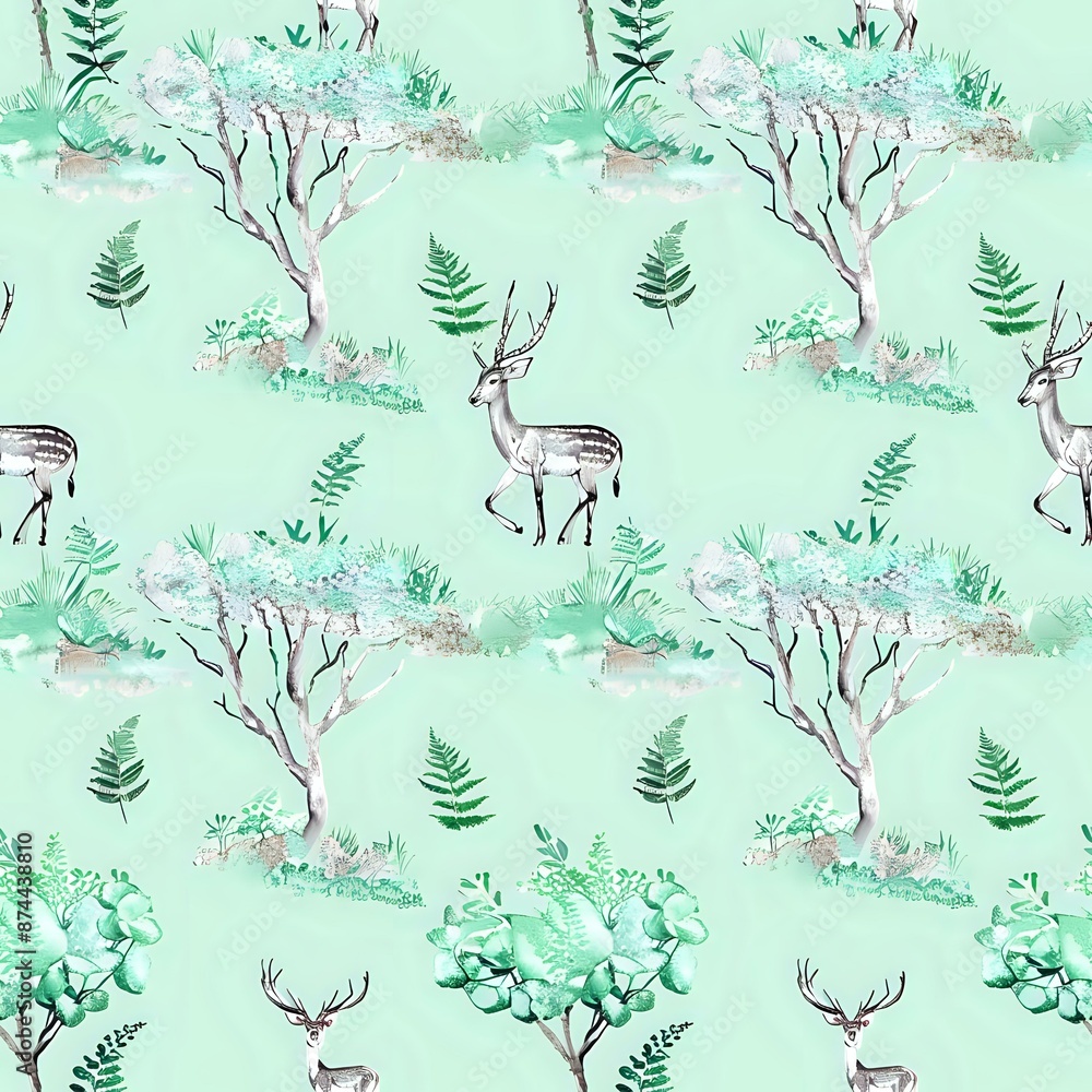 African Wildlife Theme Antelope and Ferns African Inspired Design African Wildlife Theme Antelope and Ferns African Inspired Design