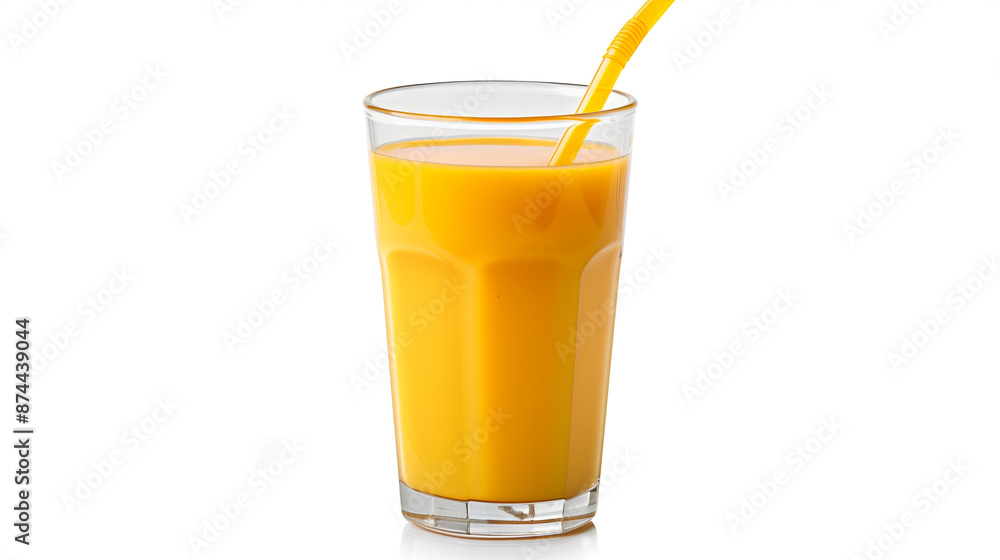 Glass of yellow smoothie made from fresh fruits on a white background. Glass of yellow smoothie made from fresh fruits on a white background.
