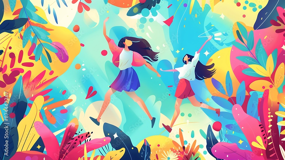 Fototapeta premium A lively Friendship Day card with vibrant, abstract designs and joyful elements.