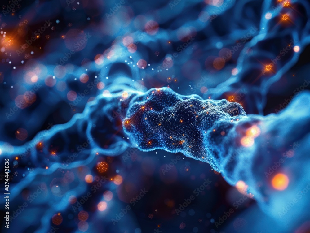 Abstract visualization of a molecular structure with glowing particles Abstract visualization of a molecular structure with glowing particles