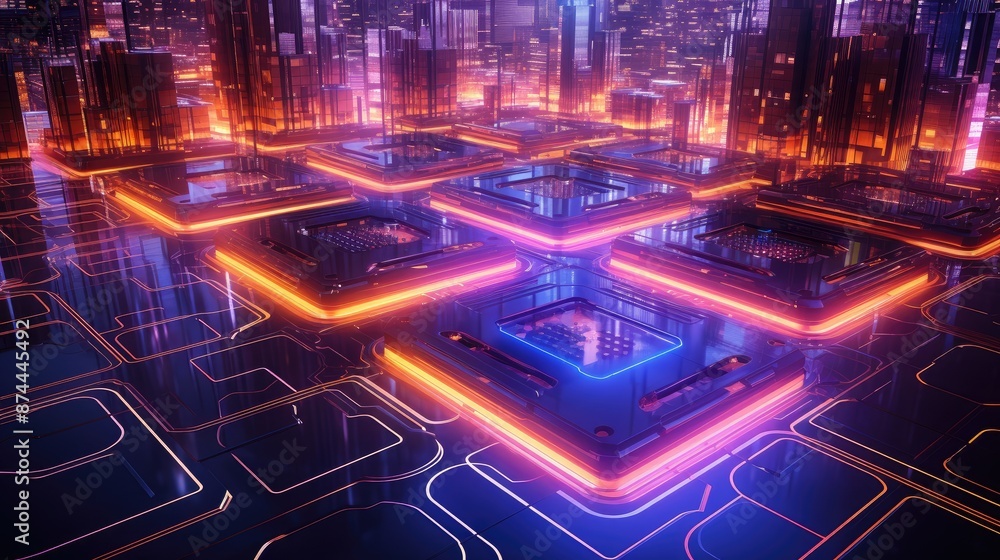 Futuristic digital background with glowing circuits and data streams Futuristic digital background with glowing circuits and data streams
