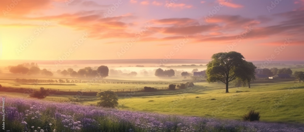 Fototapeta premium Tranquil Sunrise Over a Misty Meadow