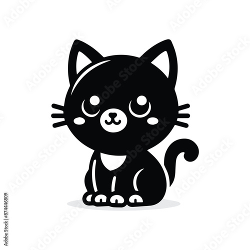 A black cat  vector art style illustration silhouette with white background. 