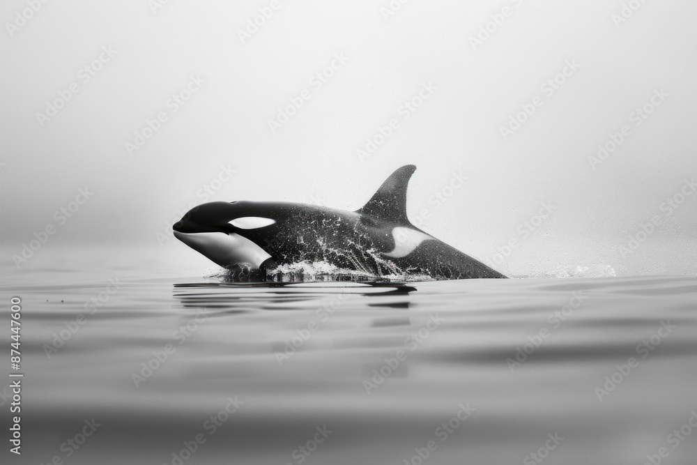Fototapeta premium Orca swimming gracefully through the ocean, breaking the surface