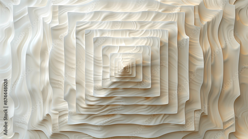 Fototapeta premium Textured 3D Squares with Wavy Pattern in Soft Beige Hues Background Wallpaper