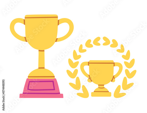 Trophy golden gup with laurel branch. vector illustration isolated on a white background