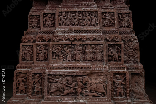 Beautiful details and bas reliefs of ancient Hindu Pancharatna Temple (Temple of the Five Jewels) in Puthia Bangladesh photo