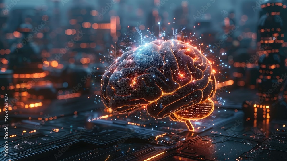 Futuristic AI brain with interconnected digital nodes Futuristic AI brain with interconnected digital nodes
