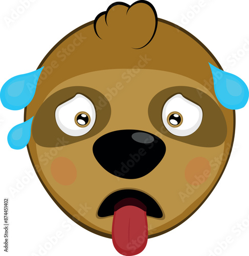 vector illustration face bear sloth character animal cartoon, exhausted with his tongue out and drops of sweat on his head