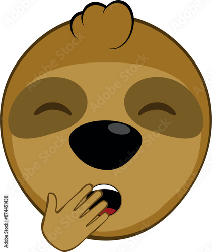 vector illustration face bear sloth character animal cartoon, yawning covering his mouth with his hand
